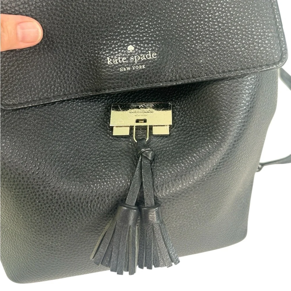 Kate Spade Hayes Street Taba Black Pebble Leather Tassel Backpack Medium Preppy